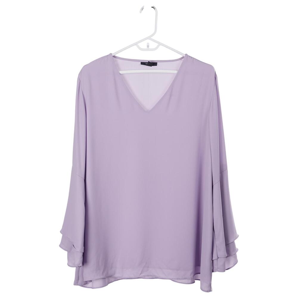ALFANI Blouse Size 16 Purple V-Neck Bell Sleeve Pullover Long Sleeve Flowy Top